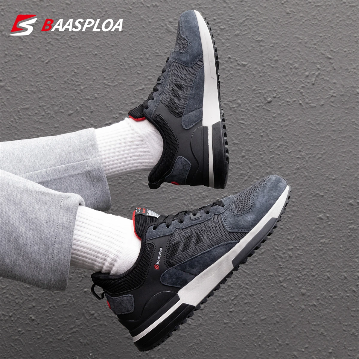 Baasploa-Zapatillas deportivas de malla para hombre, zapatos informales transpirables, ligeros, con cordones, antideslizantes, para caminar