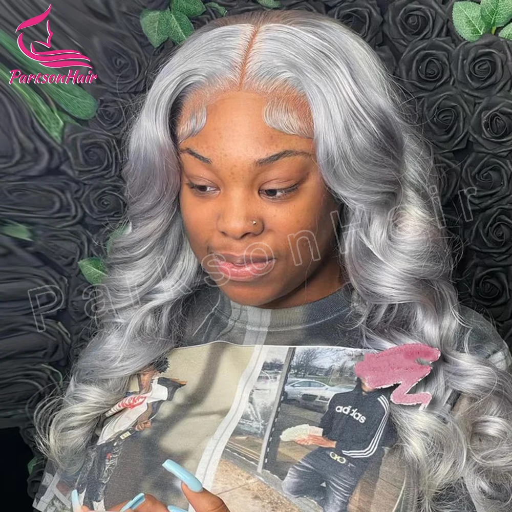 الجسم موجة 13x4 الدانتيل الجبهة الباروكات 100% شعر الإنسان فضي رمادي ملون باروكة من شعر طبيعي 250% الكثافة رمادي الدانتيل شعر مستعار أمامي للنساء #5