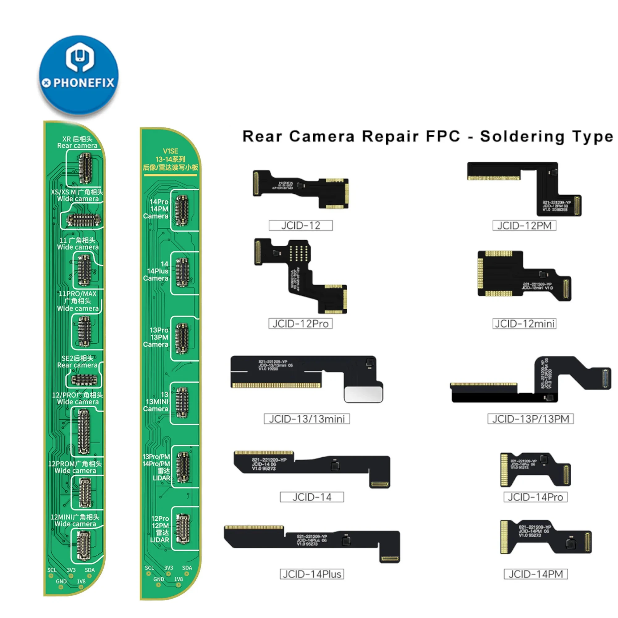 JC JCID V1SE V1S Pro Wide Angle Camera Board FPC Flex for iPhone 11 12 13 14 15 Pro Max Rear Camera pop-up Window Repair Tools