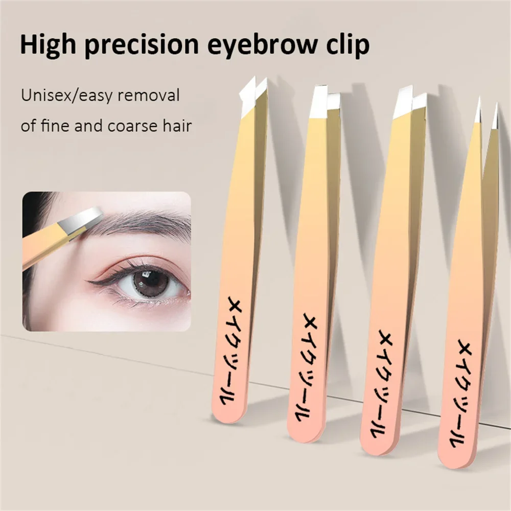 Pinça de aço inoxidável de precisão para remoção de pêlos faciais de sobrancelhas, lasca, ponta inclinada de cravo, ponta angular, ponta pontiaguda