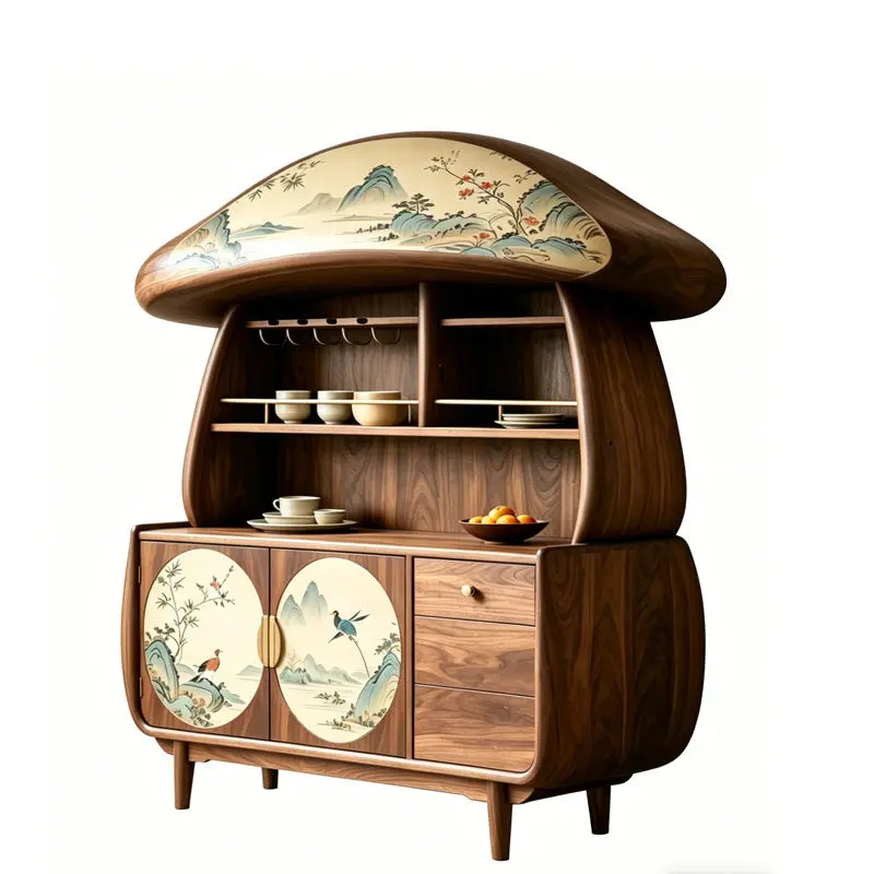 New chinoiserie living room tea black walnut wine cabinet storage for home storage tall cabinet