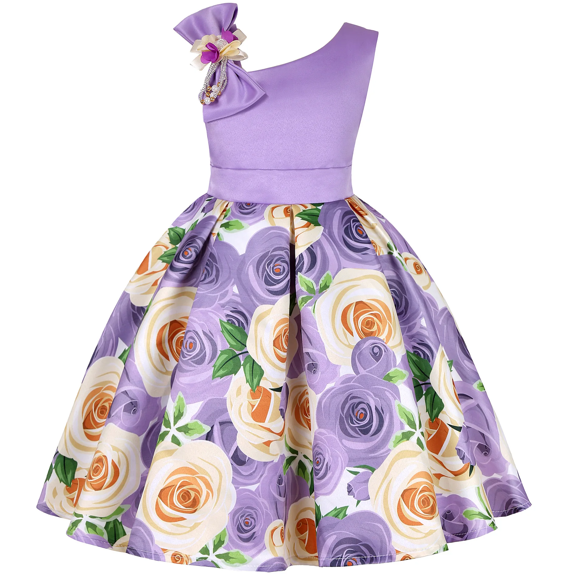 3 4 5 6 7 8 9 years Girls Dress For Kids Clothes Flower One-shoulder Pageant Birthday Wedding Party Princess Children Dress  123