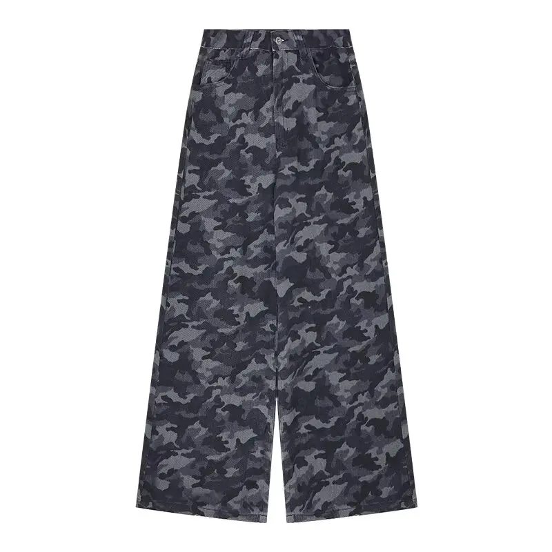 Jean camouflage à jambes larges pour hommes et femmes, nouveau style 2025 pour le printemps et l'automne, taille haute, coupe ample, amincissant, Vin américain