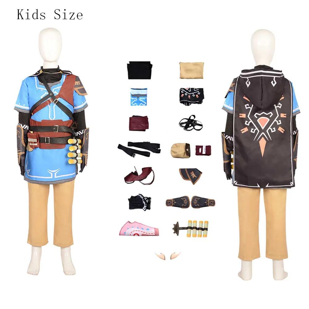 

Game Tears Of The Kingdom Link Cosplay Costume Kids Children Outfits Little Boys Tops Cloak Pants Set Halloween Carnival Suit