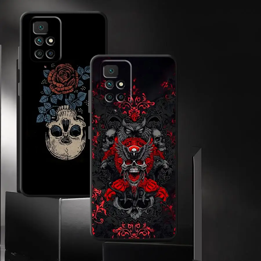 Creative Skull Art Black Soft Phone Cover Case for Xiaomi Redmi 12C A4 9 13C A3 10 K40 K80 Pro A5 14C A1 A2 Plus