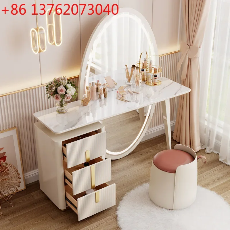 

Тумба-комод из каменной плиты класса люкс с интегрированным шкафом для хранения, из массива дерева, в кремовом стиле, для спальни, туалетный столик