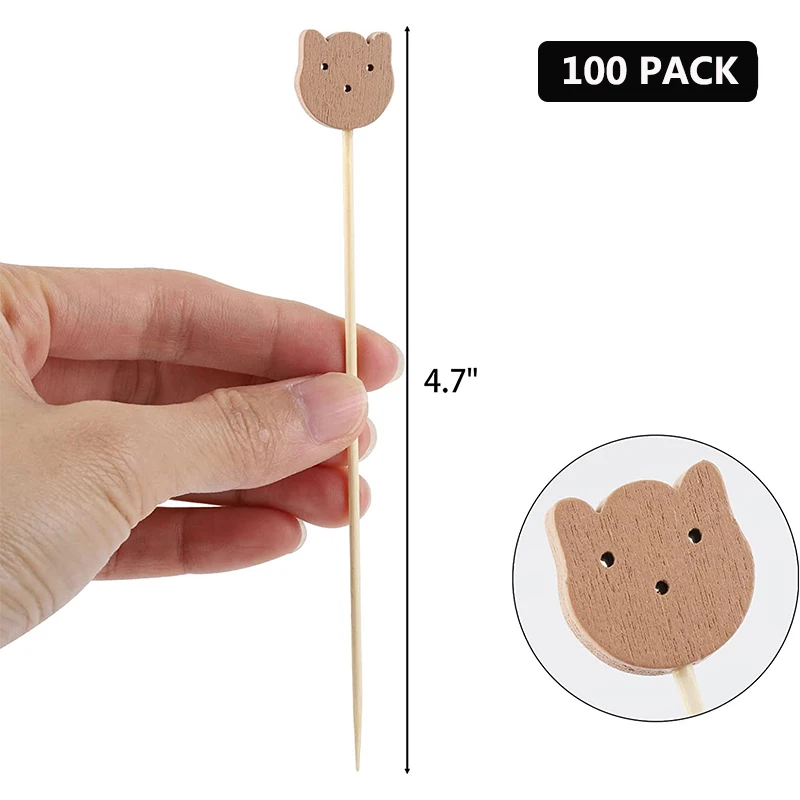 Bear Toothpicks Disposable Bamboo Skewers Cocktail Sticks 100Pcs Food Fruit Skewers Cake Dessert Salad Sticks Party Decorations