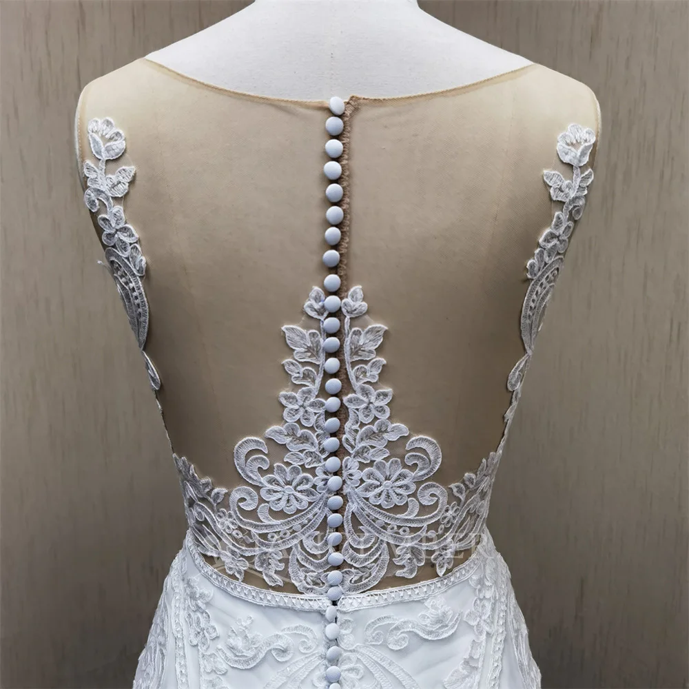 Abiti da sposa principessa in pizzo Abiti da sposa senza maniche con scollo a V profondo Spose Sweep Train Abiti da sposa Personalizzato LSLY103