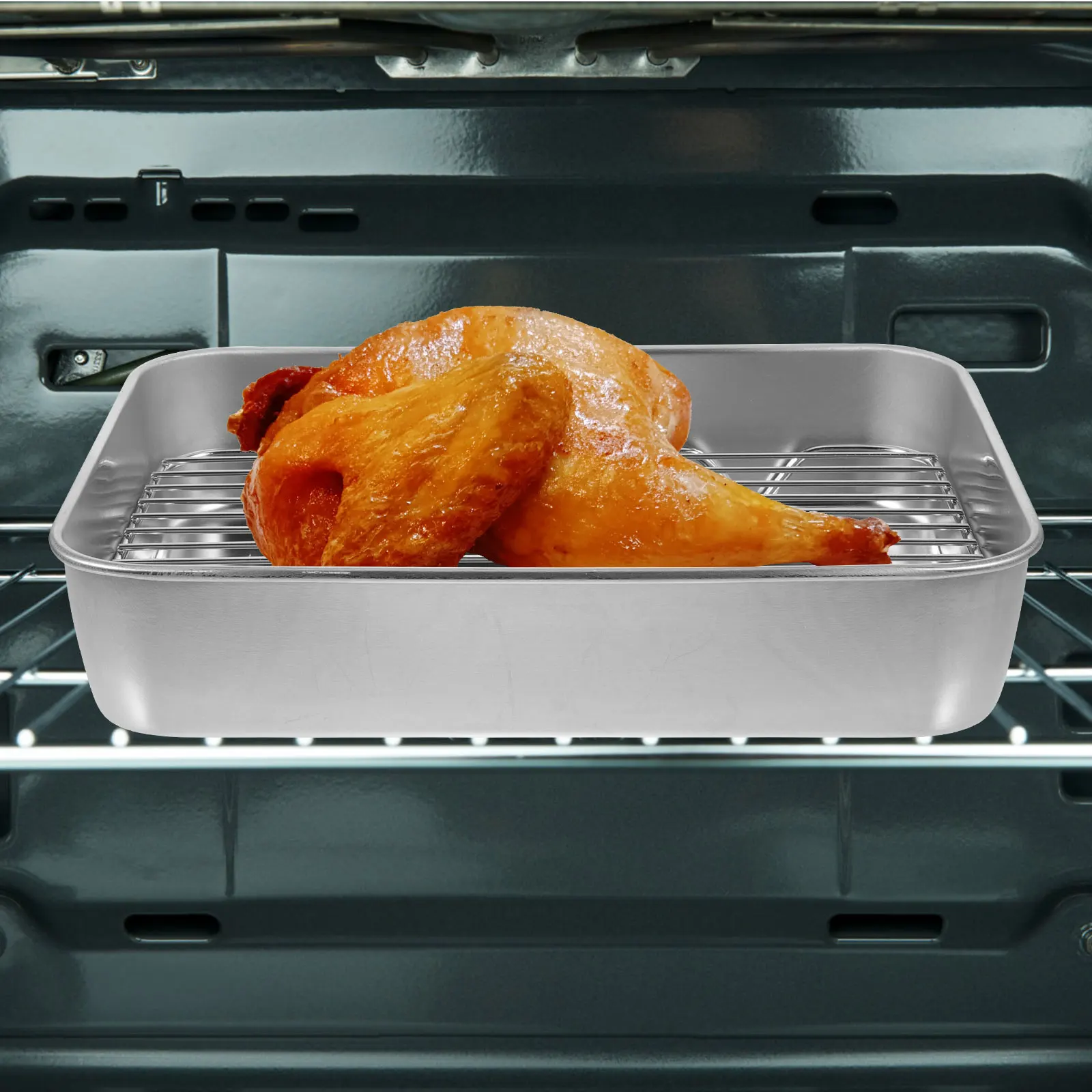 

1Set Stainless Steel Baking Tray Rust Proof Oven Pan with Cooling Rack for Baking Meat Bread Oven Pan with Rack