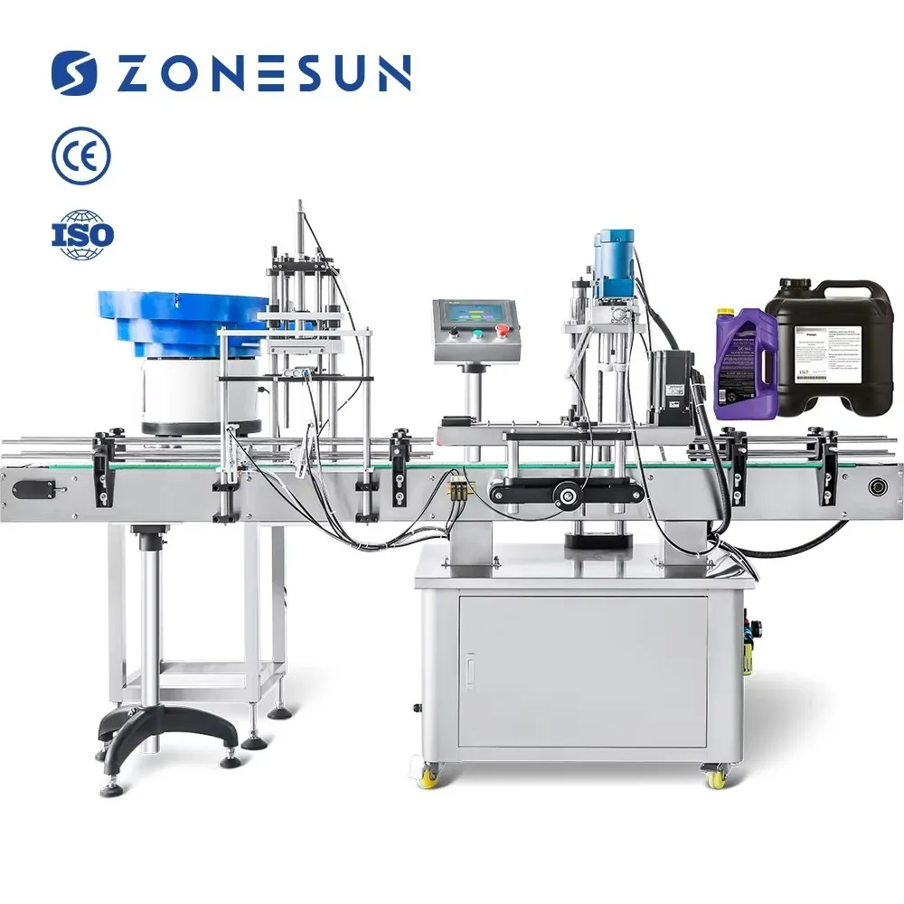Automatic Jerry Can Gallon Bottle Cap Screw Capping Machine With Cap Feeder Electric Capping Equipment for F-style