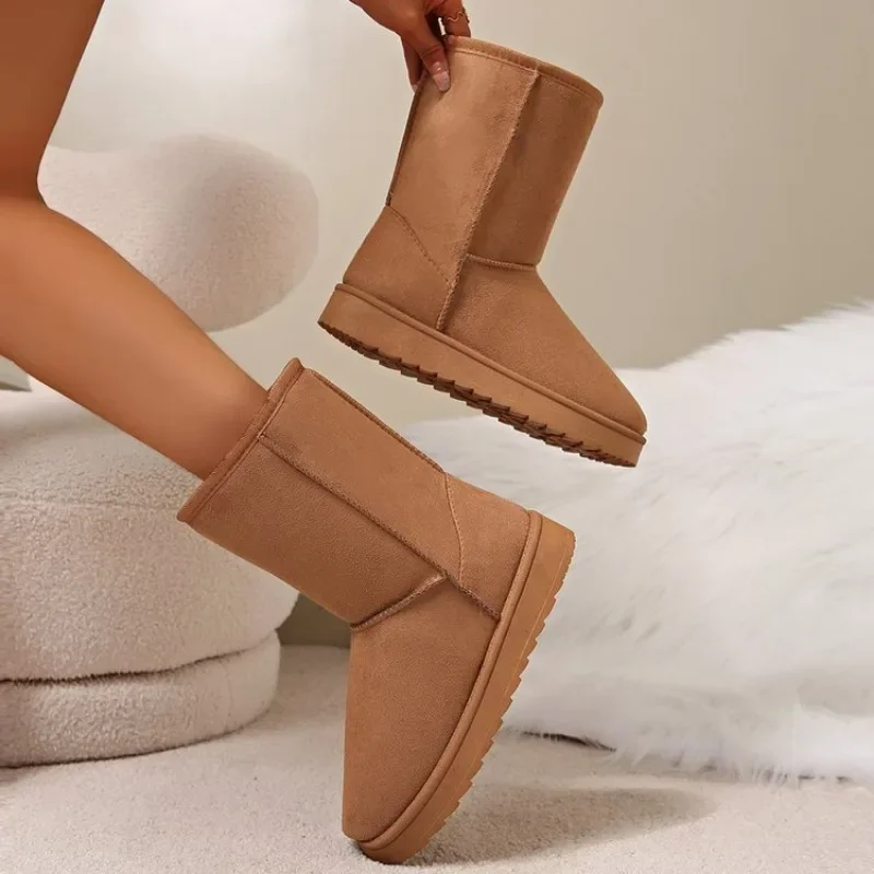 Botas de neve feminina de sola grossa, sola de fundo plano, sapatos quentes, plus size, inverno, novo, 2022