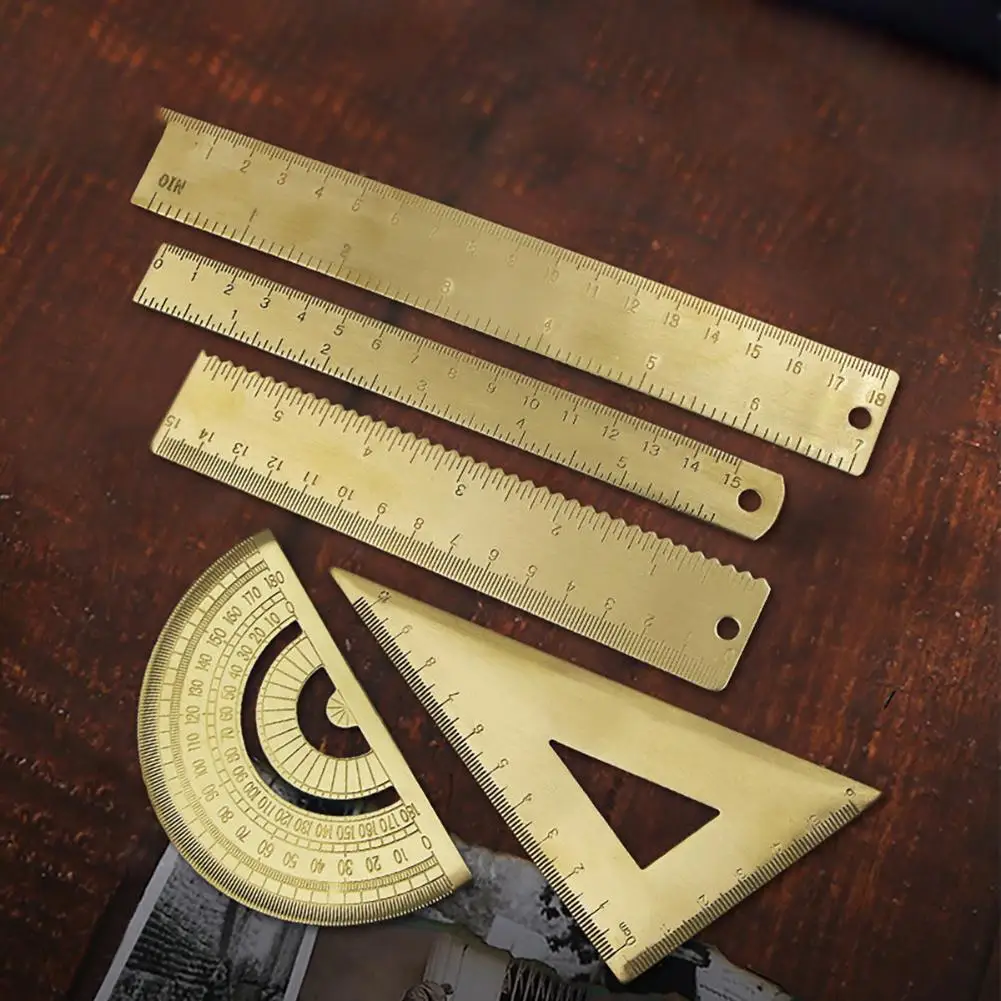Retro Brass Ruler Triangle Ruler Protractor Caliper Wave Ruler Stationery Accessories for School Office Engineering Newest