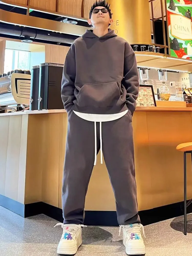 

Korean Sle Men's Sweatirt Pants Set Couple Simple Casual Sports Leisure Suit Pure Color Versatile Spring Autumn Wear