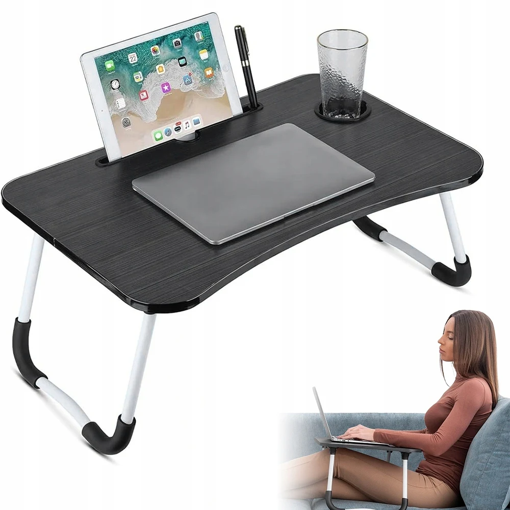 Laptoptisch, klappbarer Bett-Tabletthekentisch, tragbarer Laptoptisch, Nachttisch mit Schubladen und Getränkehalter, Laptopständer, Lesetisch, Frühstückstablett. Geeignet für Betten, Sofas und Böden.