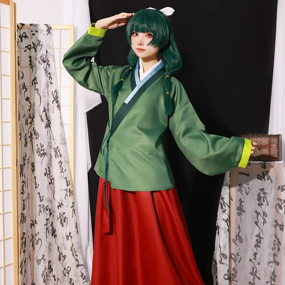 Traje de Cosplay Anime com Peruca para Mulheres, The Explosion Diaries Vestido, Saia, Top Verde, Grampo de Cabelo, Kusuriya No Hitorigoto, Halloween