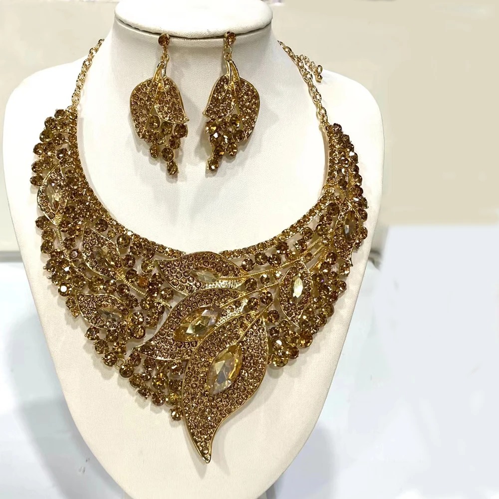 African Jewelry Sets Wedding Bride Rhinestone Jewelry sets For Women Nigerian Jewelry Set Crystal Bridal Necklace Earrings Set