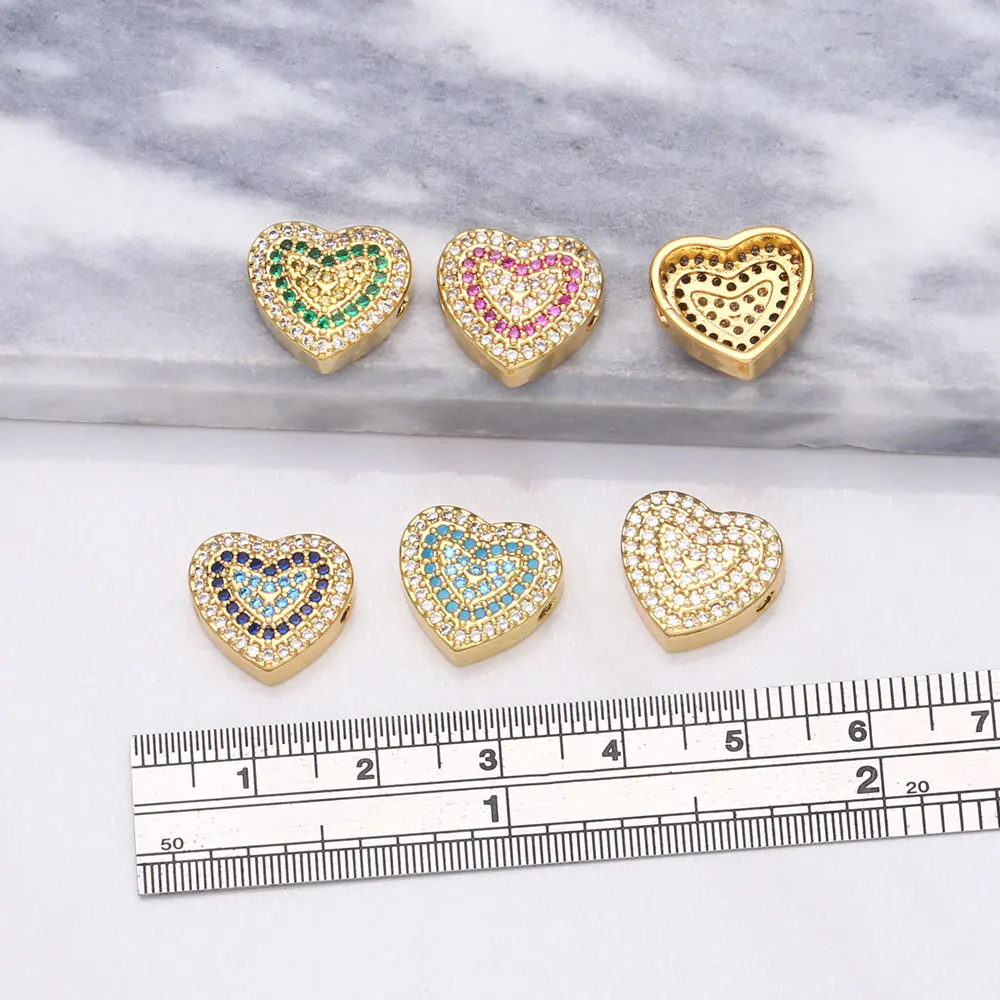 OCESRIO Multiple Color Heart Charm DIY Handmade Copper Gold Plated CZ Jewelry Making Supplies Bracelet Making Component chma161