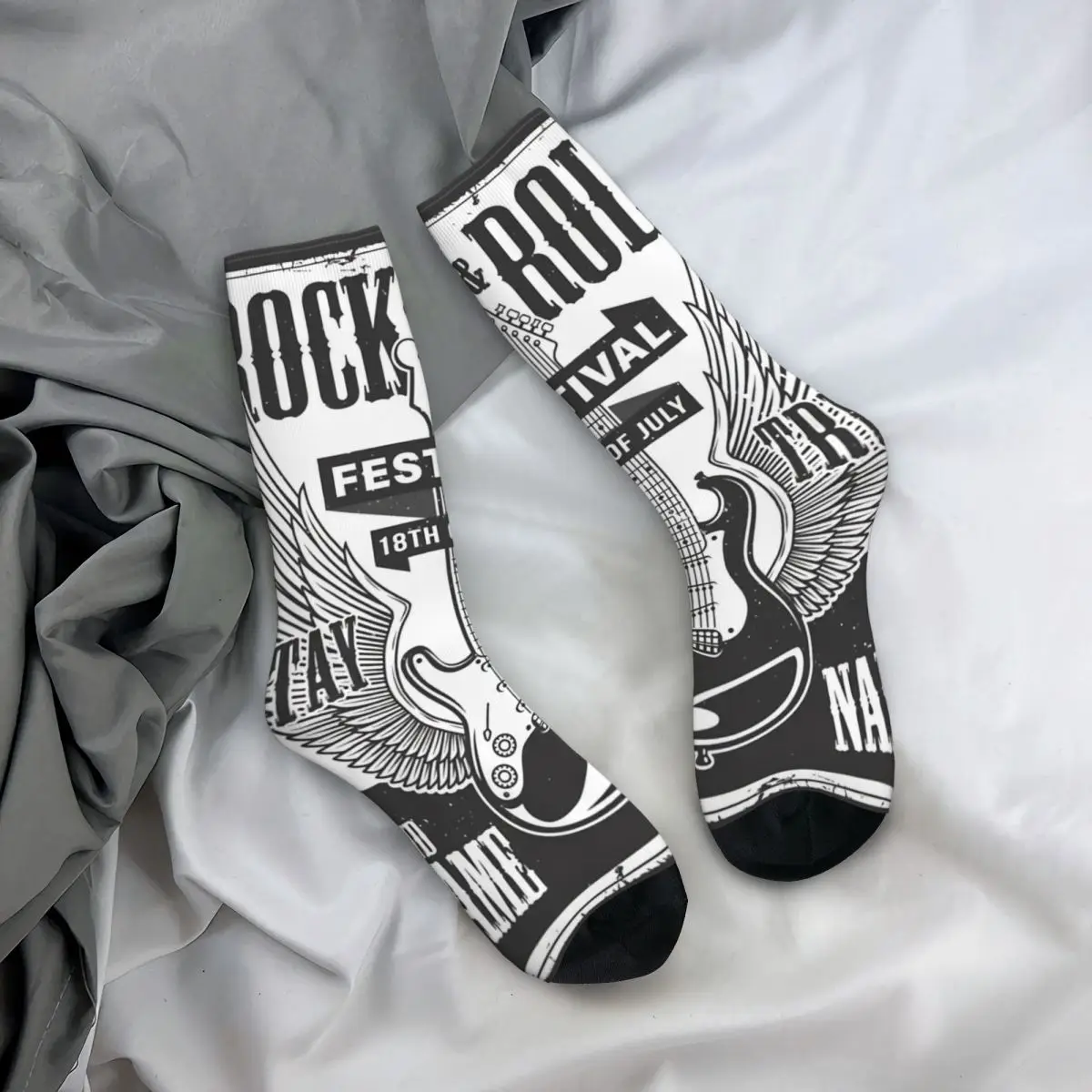 Hip Hop Retro Skull Rock Roll Festival Stay True Crazy Men\'s Socks Music Street Style Printed Funny Happy Crew Sock Boys Gift