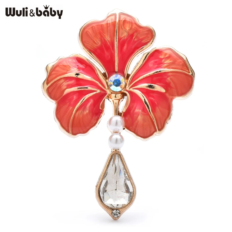 

Wuli&baby Lovely Enamel Flower Brooches For Women Lady 3-color Water-drop Flowers Plants Office Party Brooch Pins Gifts
