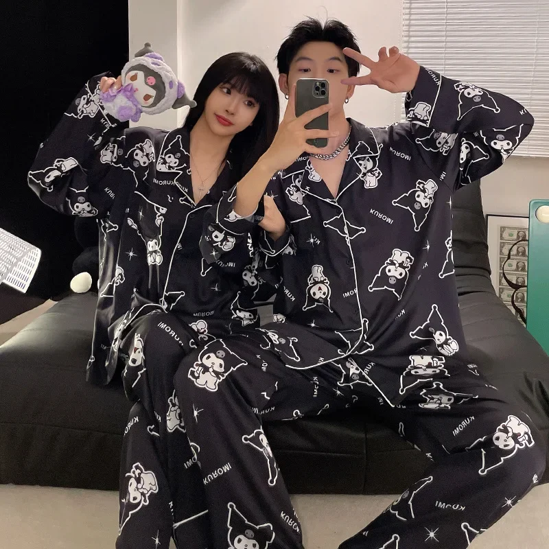 Sanrio cartoon animation Kulomi couple pajamas, autumn new long-sleeved cute men's casual and comfortable outer loungewear suit