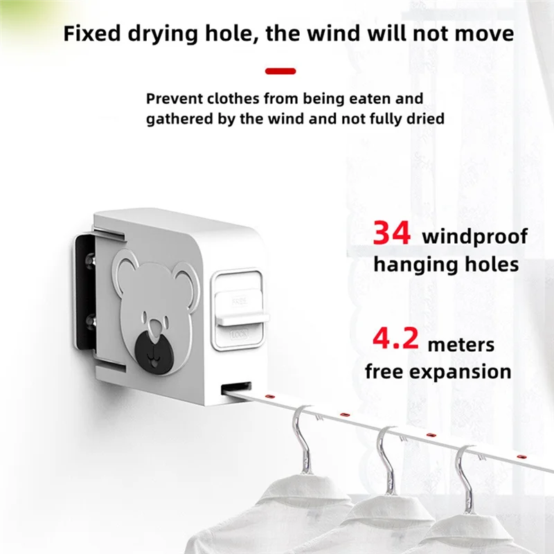 AT21-Retractable Clothesline Indoor Outdoor Clothes Drying Rack Rope Line Tensioner Tightener For Apartment Balcony