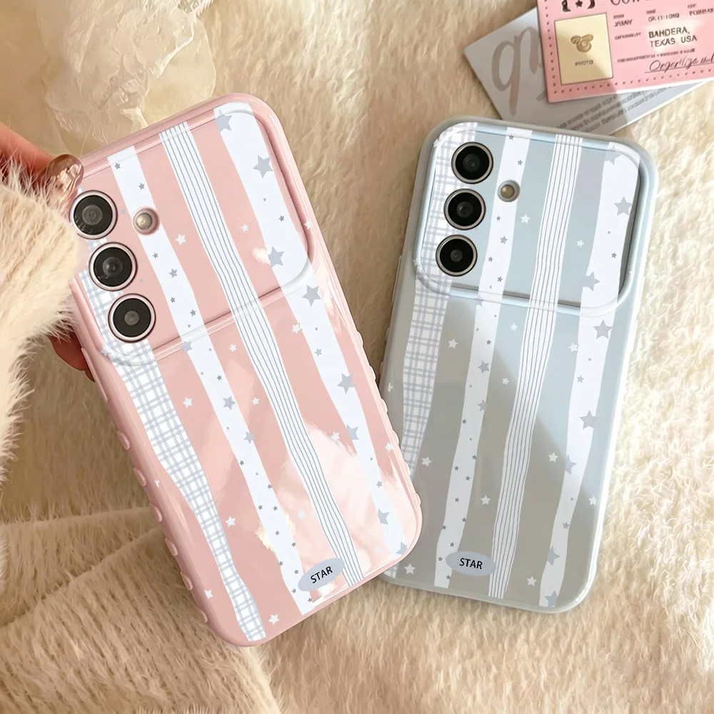 Phone Case for Samsung Galaxy A56 A55 A54 A37 A36 A35 A17 5G A16 A15 A07 A06 4G Cases Stripe Plaid Patchwork Fresh Gentle Style