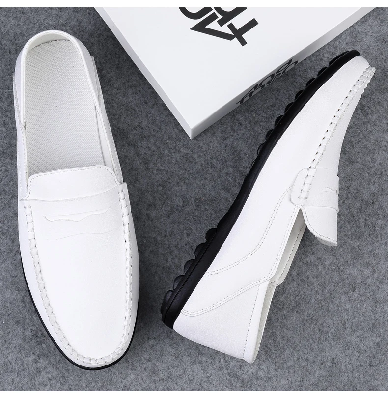 Herren-Slipper in Übergrößen, lässige Alltagsschuhe, neue Modelle für alle Jahreszeiten, weiche Sohle, Outdoor-Fahrerschuhe, weiße Schuhe, modische Schuhe für junge Leute, trendige Schuhe. – Detail 10