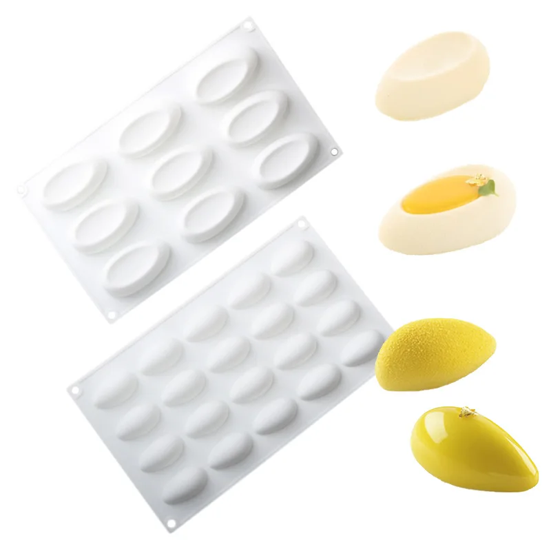 New 12 Fondant Mold Cavity Silicone Cake Form Quenelle Shaped Mould Mousse Cake Chocolate Decorating Tools Baking Pan Tray