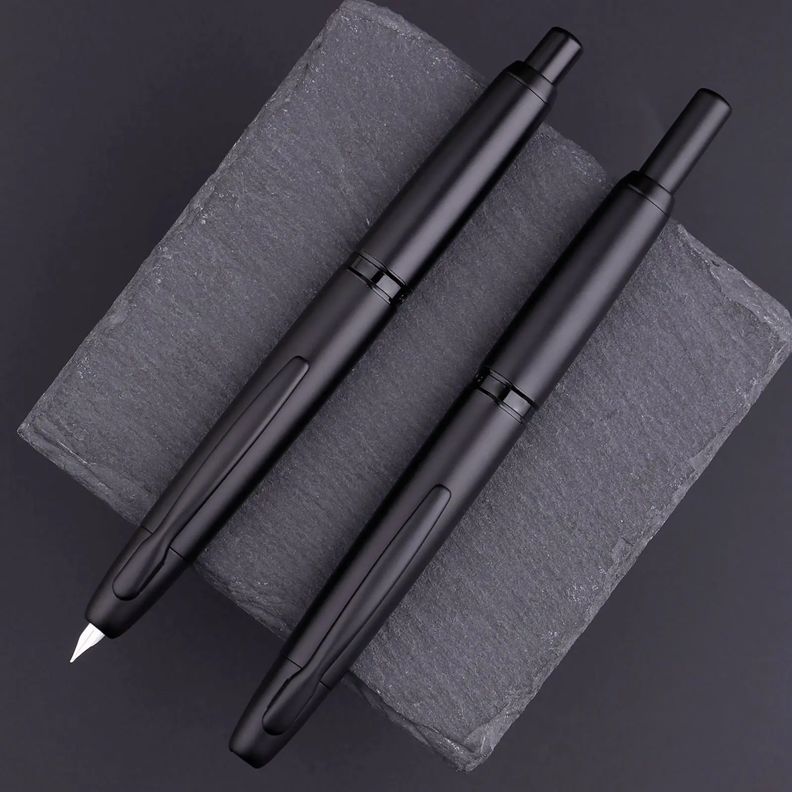 Mahan-pluma estilográfica de prensa A1 retráctil, Punta EF de 0,4mm, bolígrafo de tinta de escritura de Metal negro mate con convertidor para estudiantes, regalos