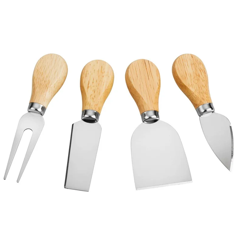 4 Stainless Cheese Cheese Knives Set Wood Handle Mini Knife,Butter Knife,Spatula& ForK DH887