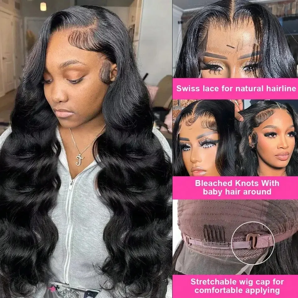 Boby Wave Human Hair Wigs 13x6 HD Transparent Lace Front Wig Human Hair 13x4 For Women Brazilian Virgin Lace Frontal Wig 250% Density Pre Plucked Black 40 Inch Glueless Wigs