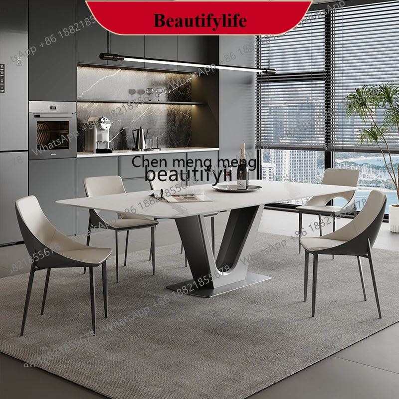 

z183 Сланцевый обеденный стол, итальянский обеденный стол для гостиной, прямоугольный стол и комбинация стульев из нержавеющей стали