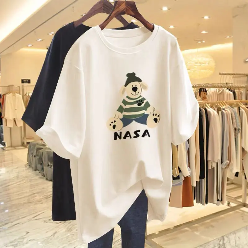 

Women Cartoon Animal Printing Cotton Basic T-shirt Summer Fashion Casual All-match Top Tee O-neck Short Sleeve Pullover M-6XL