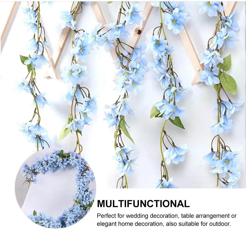 

2 Pcs Silk Flower Vines Blue Wedding Decor Garland Home Party Artificial Artificial Flower For Wedding Hanging Vine
