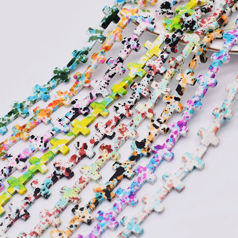 New Color Cross Natural Turquoises Beads 12x16mm Bright color Cross Shape Loose Spacer Beads For Jewelry Making DIY