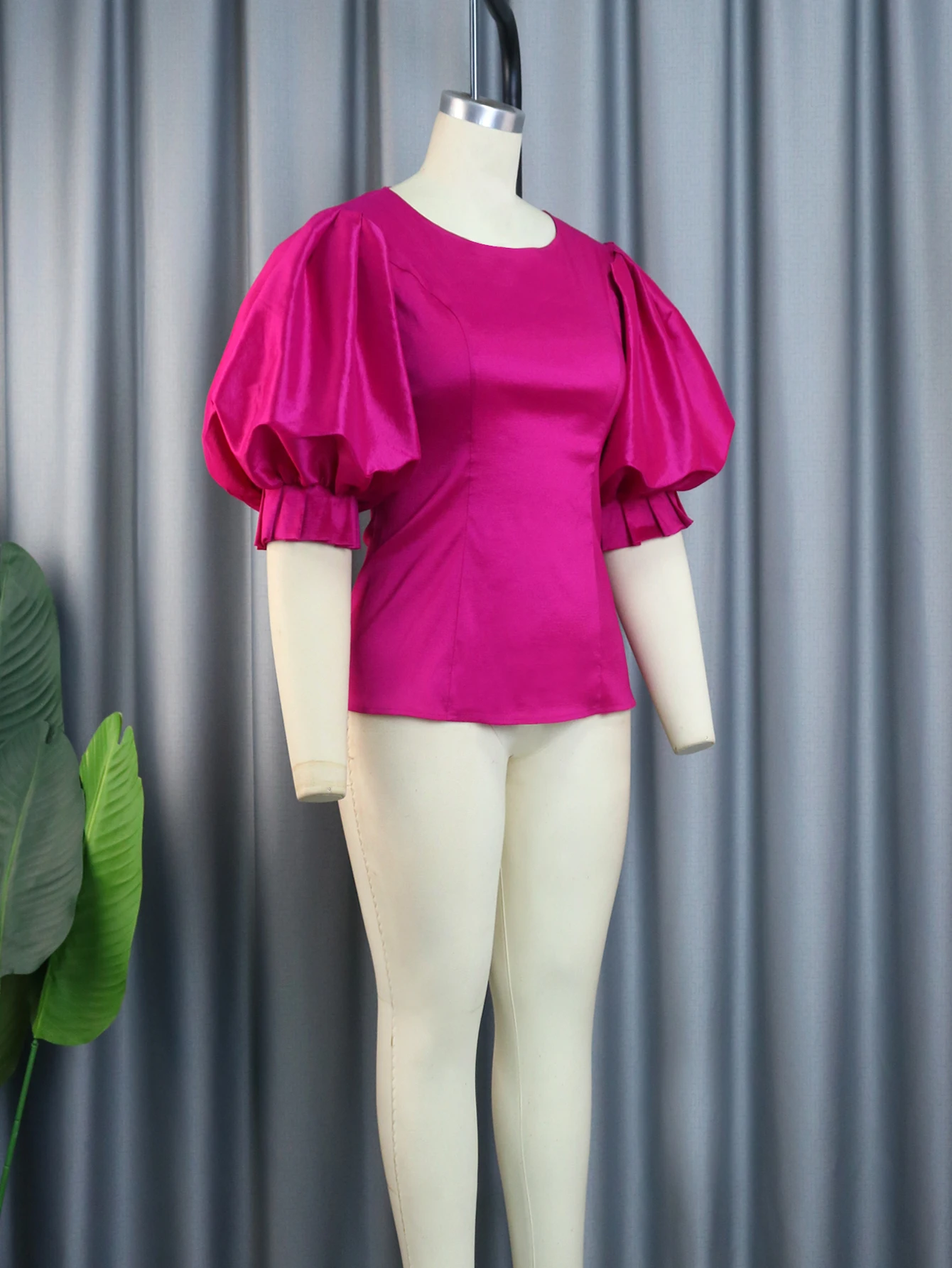 Cute Pink Blouse Tops for Women Summer Shiny Ruffles Lantern Sleeve Sweet Large Size Shirt Elegant Office Wear Trendy Clothes