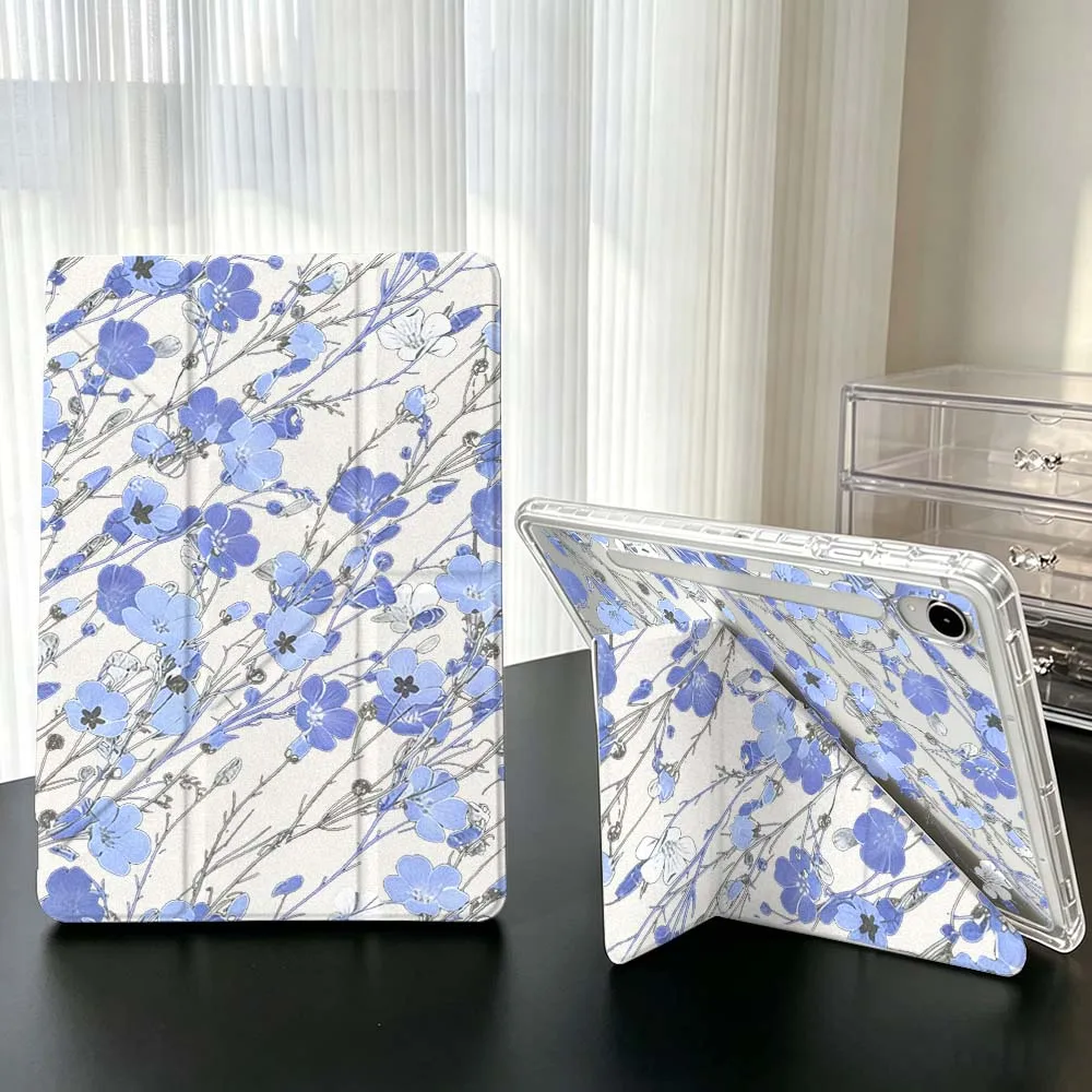 Flower Branch Pattern For Samsung Galaxy Tab A9 A8 A11 S6 S7 S8 S9 S10 FE Plus Lite Transparent Y-Shaped Folding Tablet Case