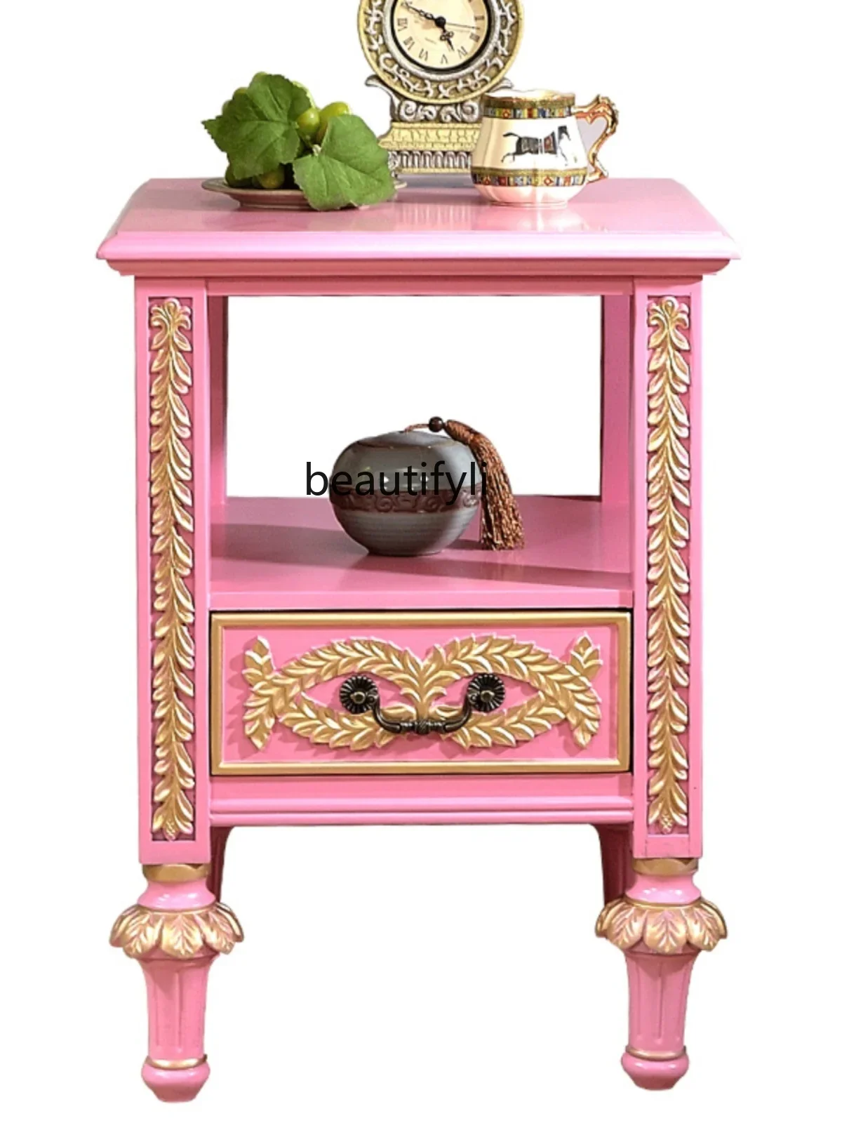 

American Country Solid Wood Small Table Living Room Sofa Side Cabinet Mini Telephone Table