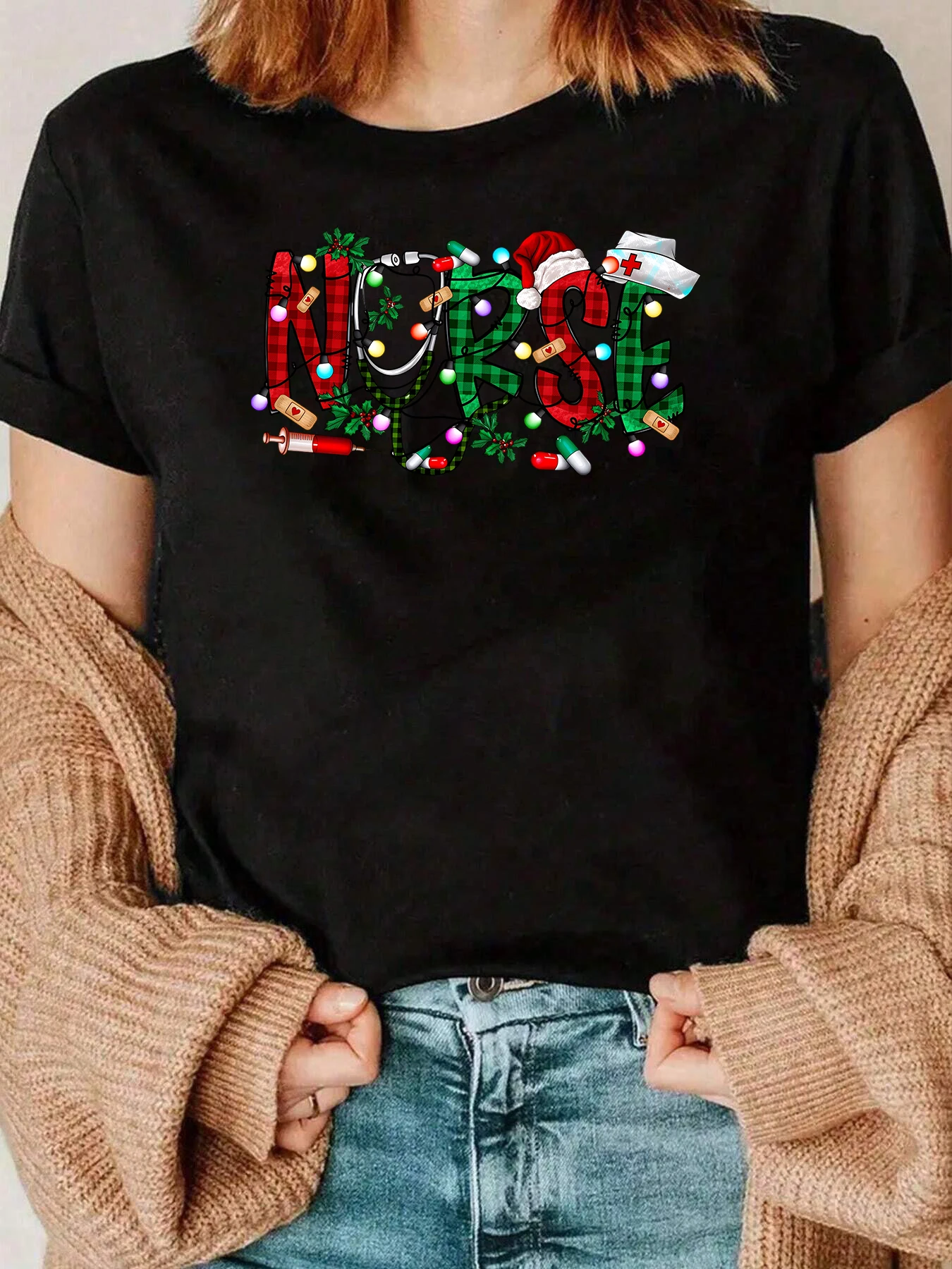 Nurse Christmas Print T-Shirt Holiday Casual Wear For Nurses 220g