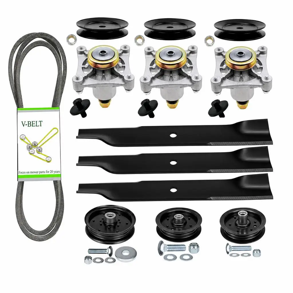 For Hustler Raptor 52 inch Mowers Ultimate Deck Rebuild Kit, Spindles, Pulleys, Blades, Idlers Pre Serial # 1911353