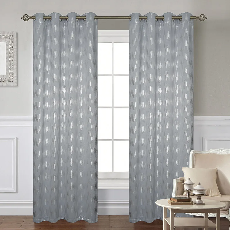 Customized silver hot stamping high precision blackout curtains bedroom living room loop finished curtains hot sale