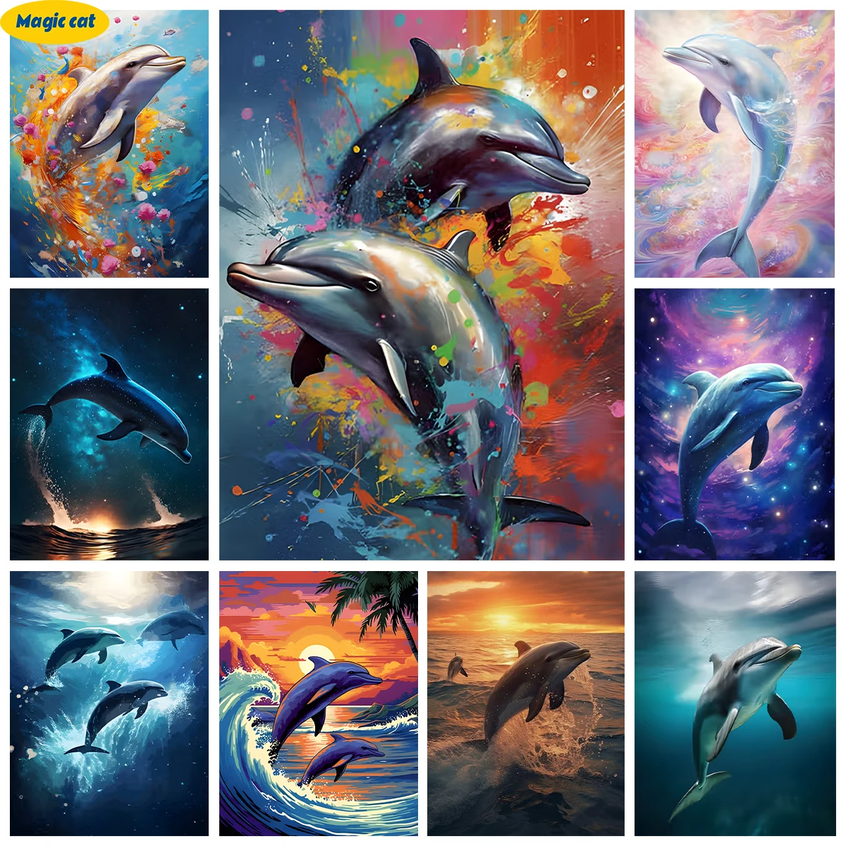 

Dolphin 5D Diamond Painting Aquatic Creatures Diy Diamond Embroidery Cross Stitch Home Wall Decor Children's Handmade Gifts