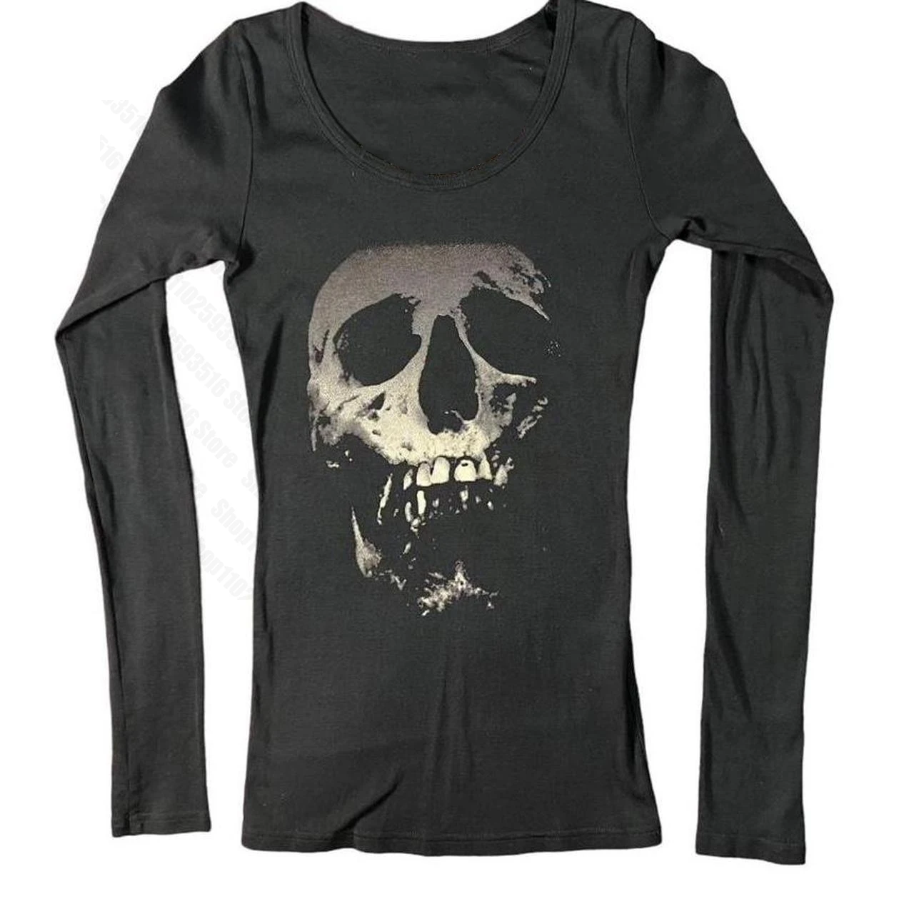 Gothic Langarm Y2k Top für Frauen Ästhetische Kleidung Emo Harajuku Goth Grafik T Shirts Frau Kleidung Baby Tees Y2k Kpop Tops