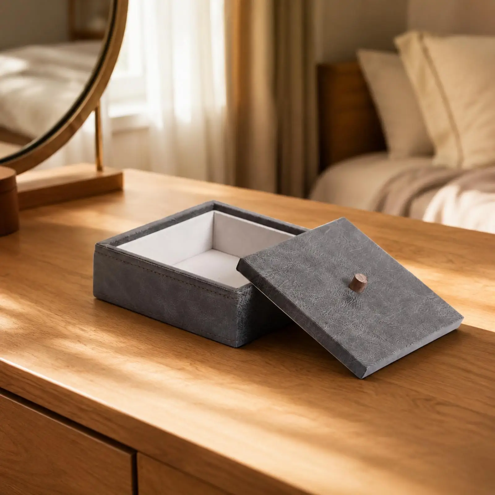 PU Leather Jewelry Organizer Box Wooden Storage Container for Small Accessories Rings Earrings Vanity Dresser Display