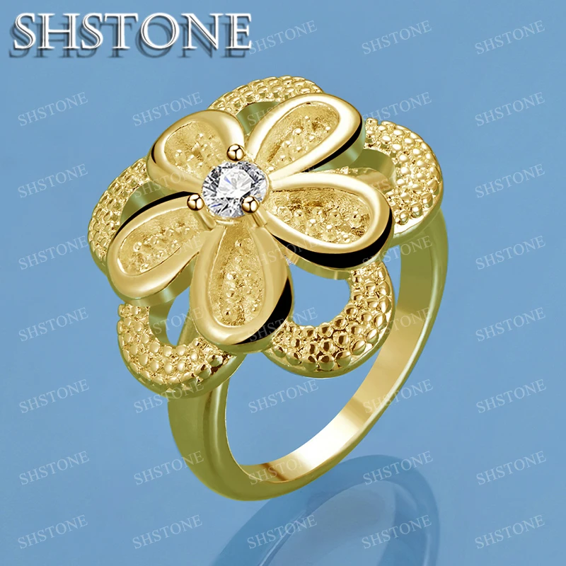 

SHSTONE 18K Gold Classic AAAAA Zircon Flower Rings For Women Party Wedding Fashion Jewelry Luxury 925 Sterling Silver Ring Gift