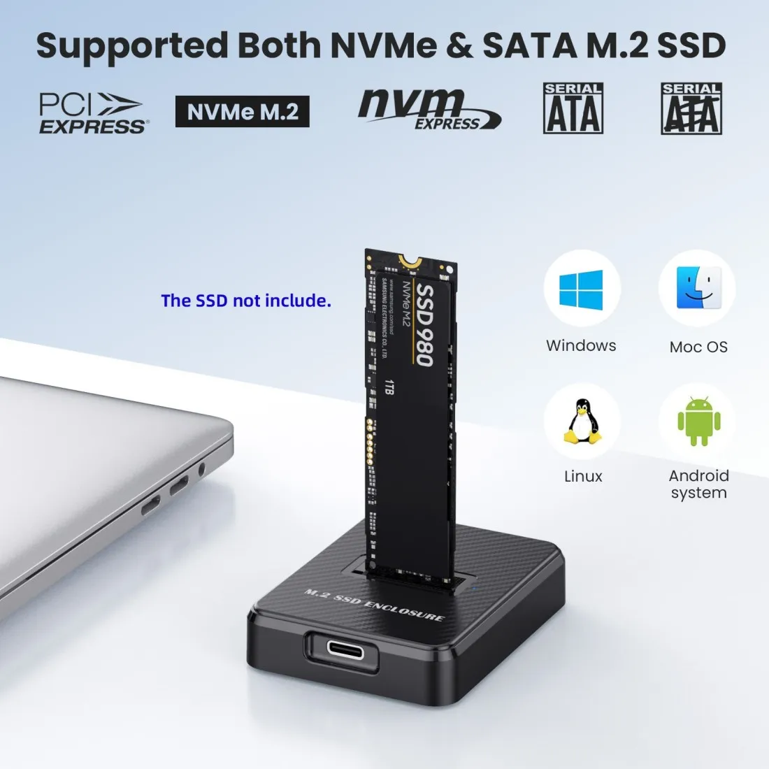 Cablec USB 3.0 USB-C Type-C TO SATA NVMe NGFF M-Key M.2 SSD VERTICAL Docking เคส PCBA เคสภายนอก RTL9210B ชิปเซ็ต