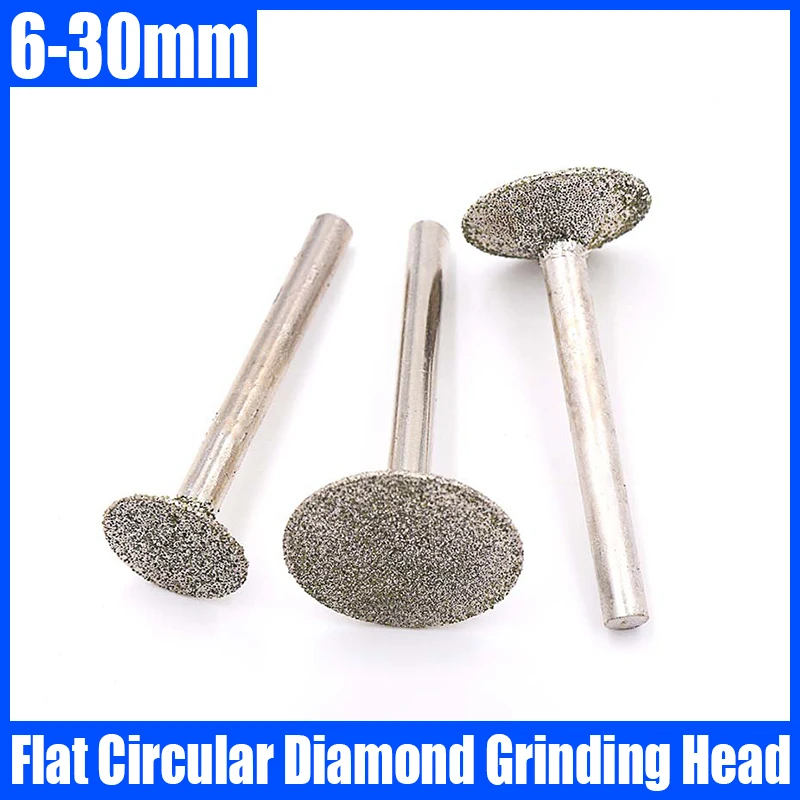 

1PCS 6-30mm Flat Circular Diamond Grinding Head Needle Bits Burrs Engraving Carving Tool 6mm Shank Grinding Bit Polishing Tool