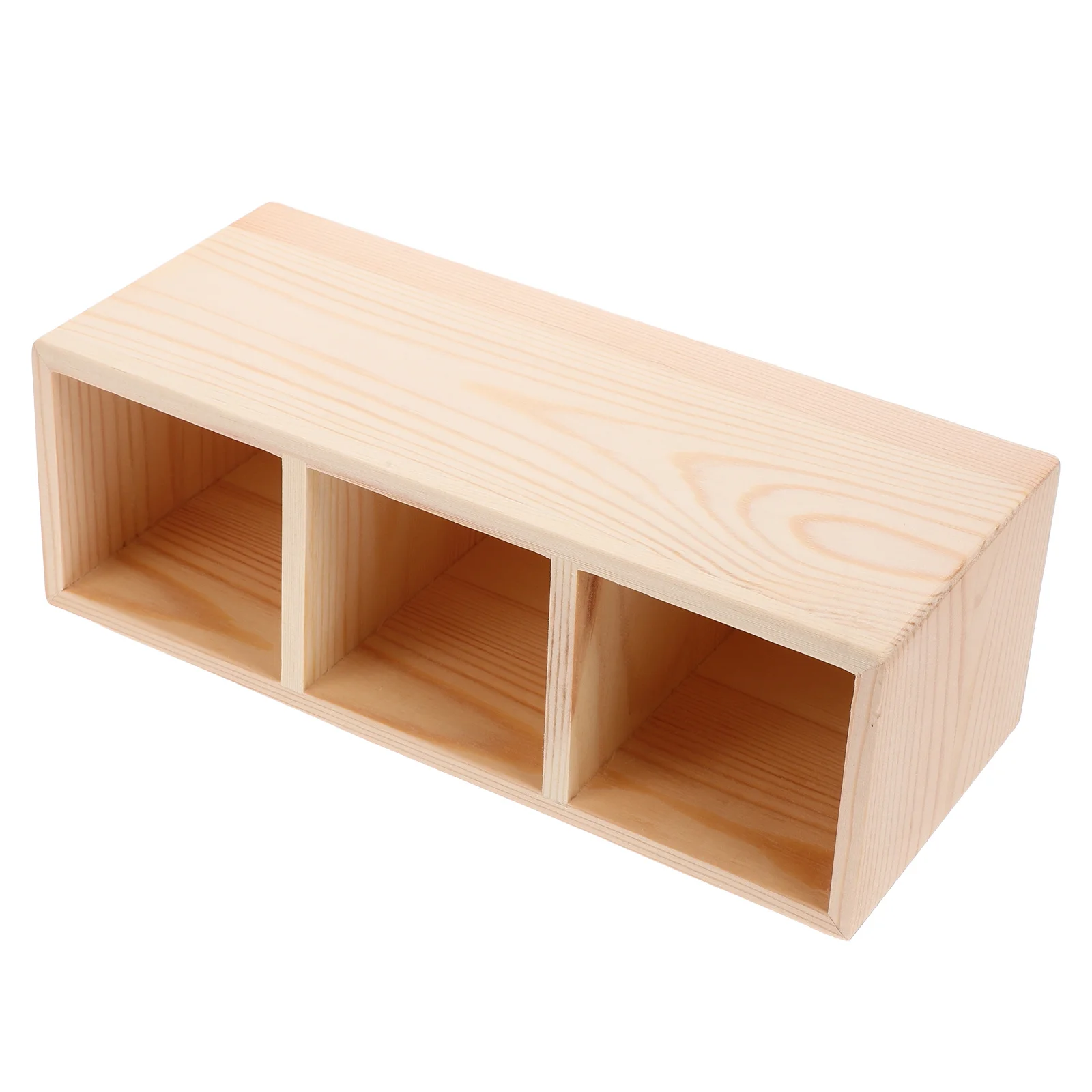

Rustic Wood Desk Organizer 3 Sections Pencil Makeup Brush Remote Control Holder Desktop Storage for Office Bedroom Vanity