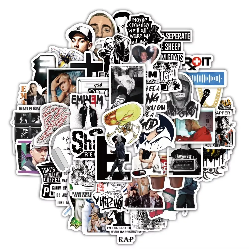 60 قطعة من ملصقات مغني الراب Eminem الساخنة DIY القرطاسية للدراجات النارية والسفر والأمتعة والهاتف والجيتار والكمبيوتر المحمول هدية رائعة ﻿
