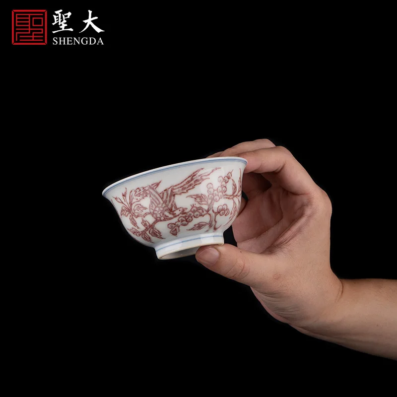 |Shengda ceramic imitation glaze safflower bird pattern master cup Jingdezhen hand-painted high-grade porcelain tea cup